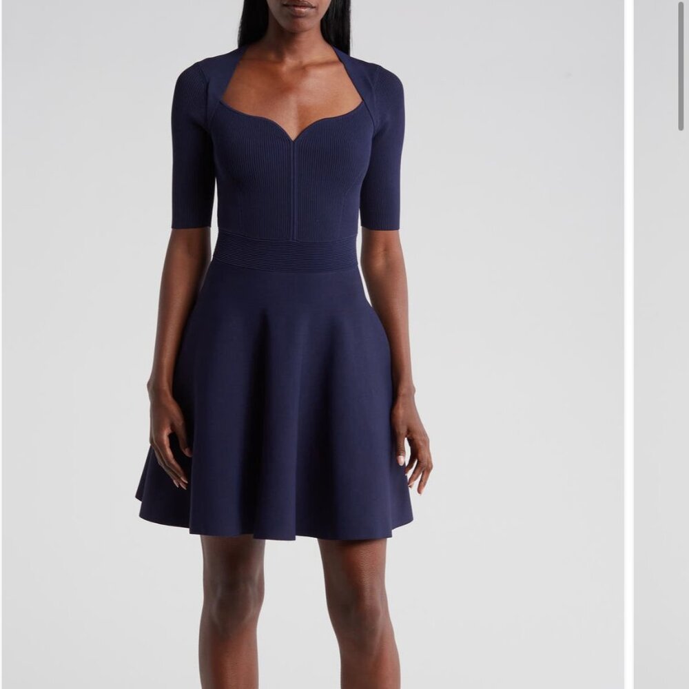TED BAKER London Dress Size 4 Navy Milly Sweetheart Sweater Fit & Flare NWT